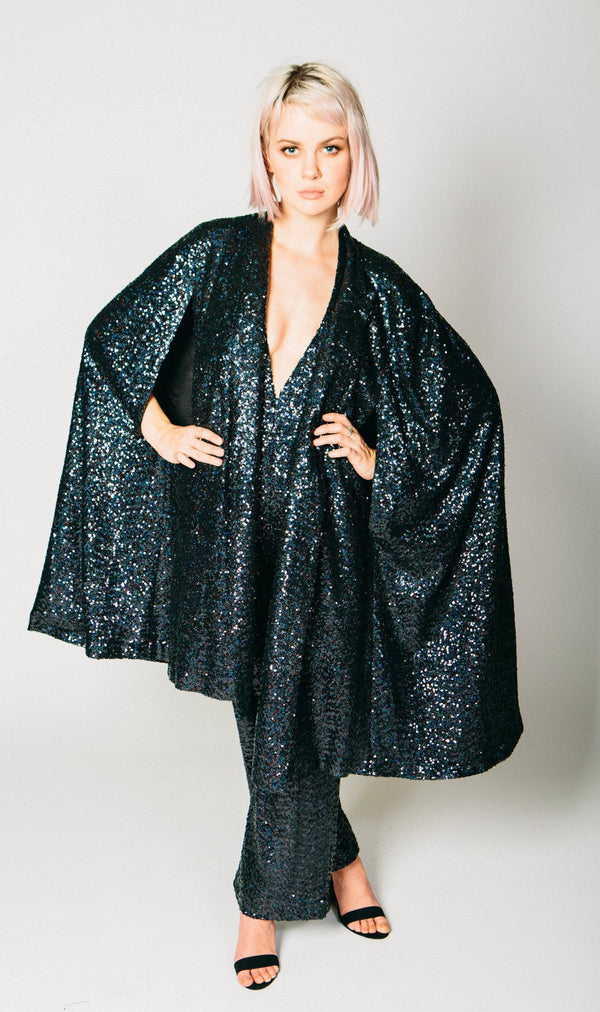 Any Old Iron Black Sequin Cape