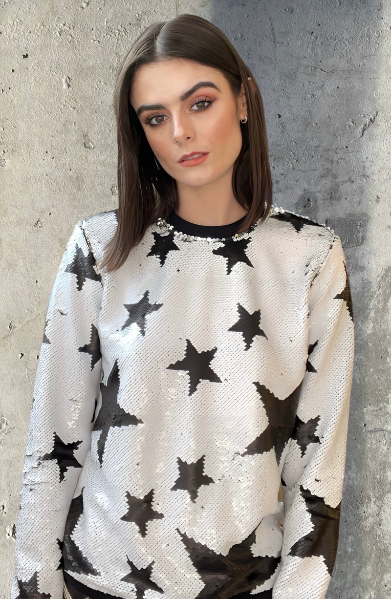 Any Old Iron Sparkle Star White Sweatshirt