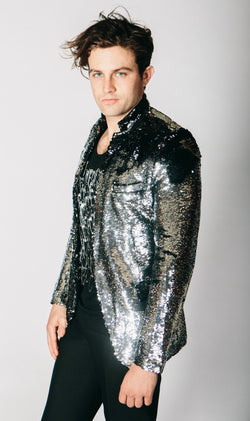 Any Old Iron Men's Black/Silver Sequin Jacket