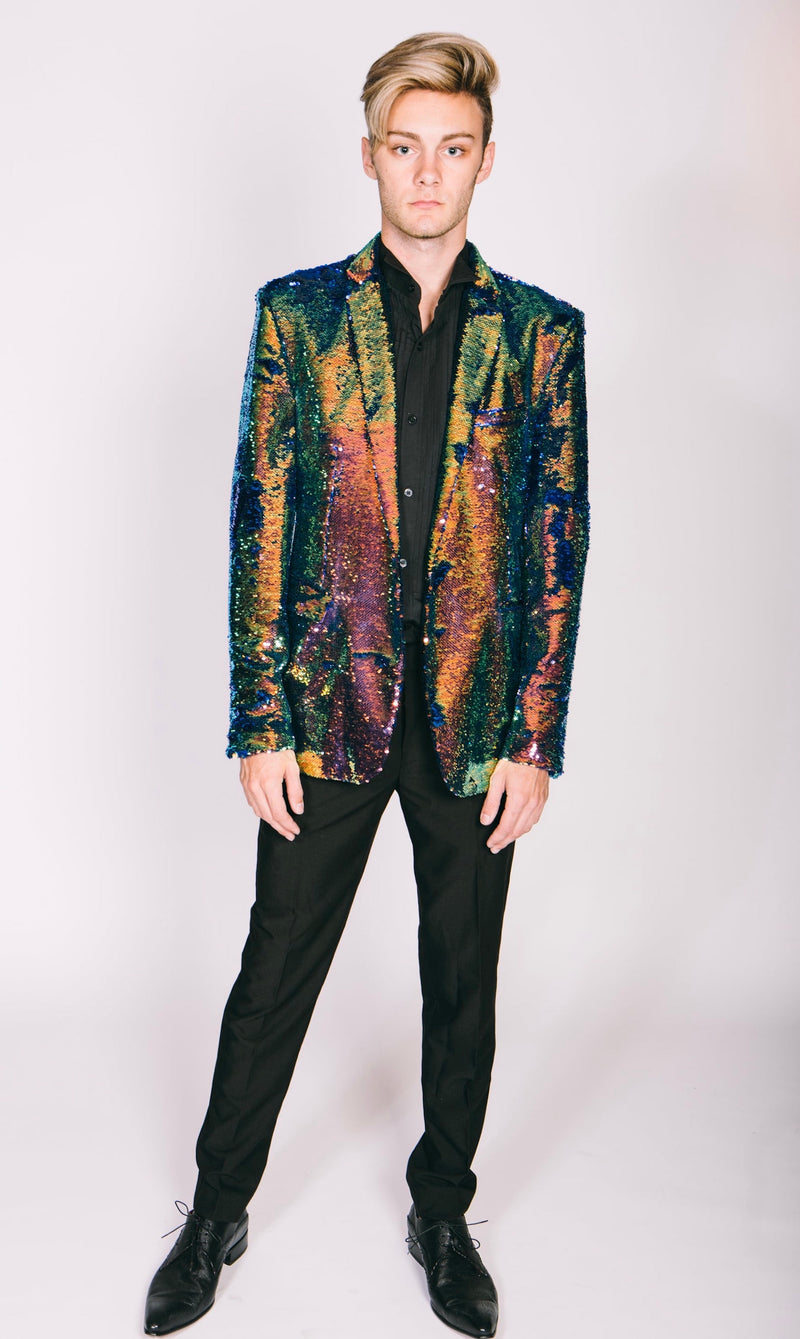 Any Old Iron Mens Oil Slick Sequin Jacket