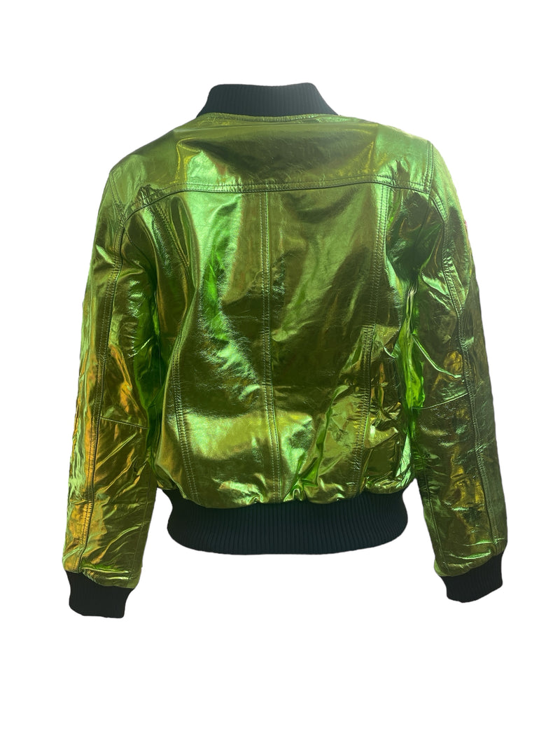 Any Old Iron Green Metal Bomber Jacket