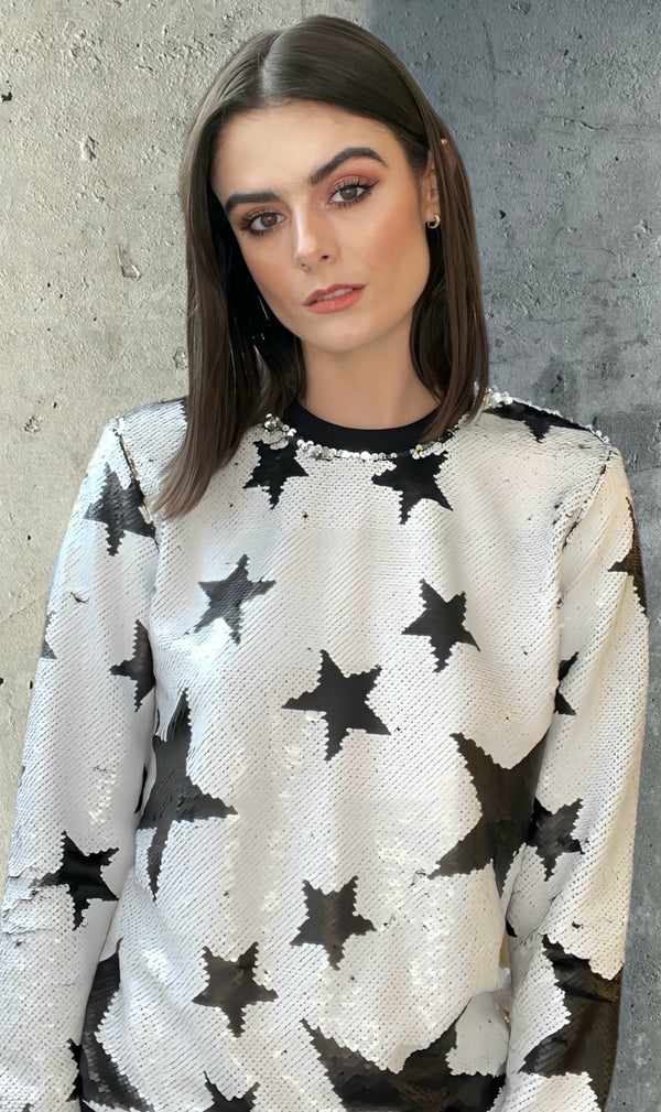 Any Old Iron Sparkle Star White Sweatshirt