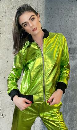 Any Old Iron Green Metal Bomber Jacket