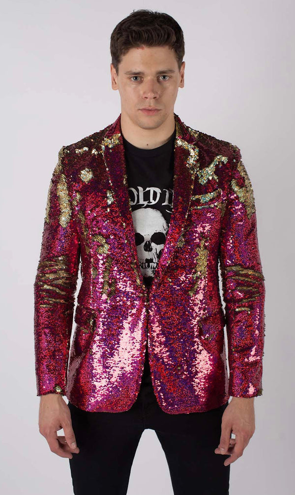 Chaqueta de lentejuelas para hombre con holograma rosa de Any Old Iron