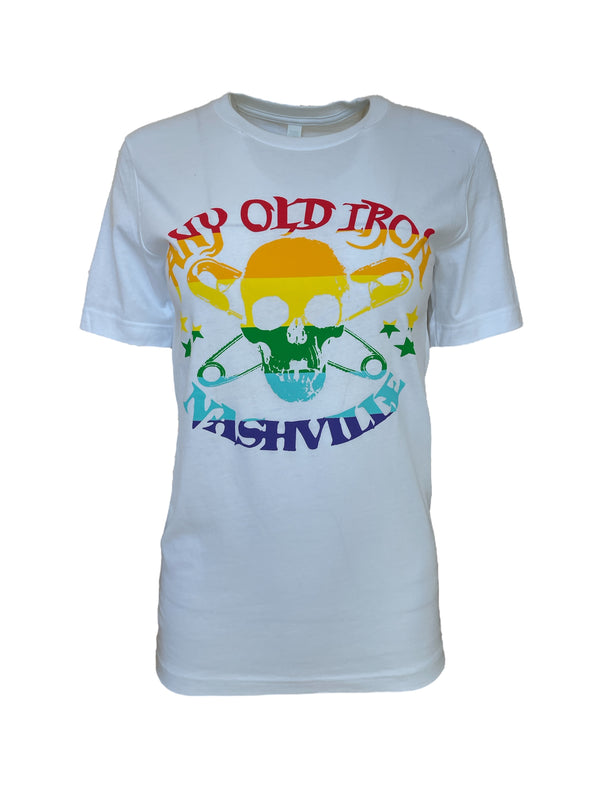 Any Old Iron White Rainbow Logo T-Shirt