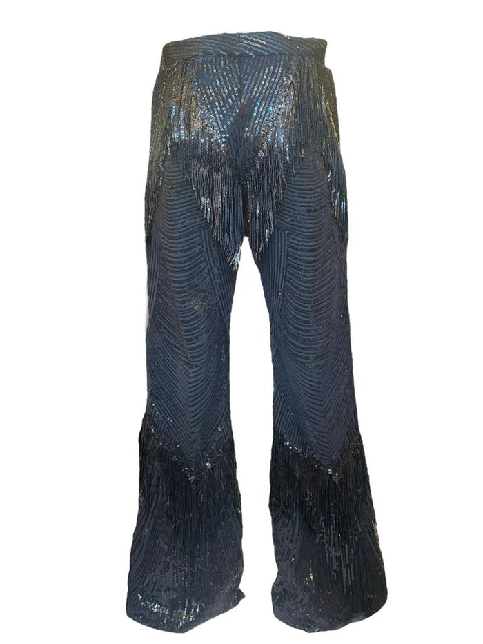 Black shops fringe pants zara