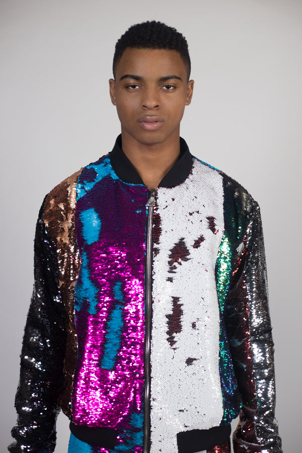 Mens sequin outlet bomber